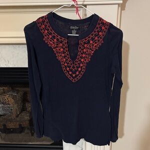 Lucky brand navy v neck long sleeve top